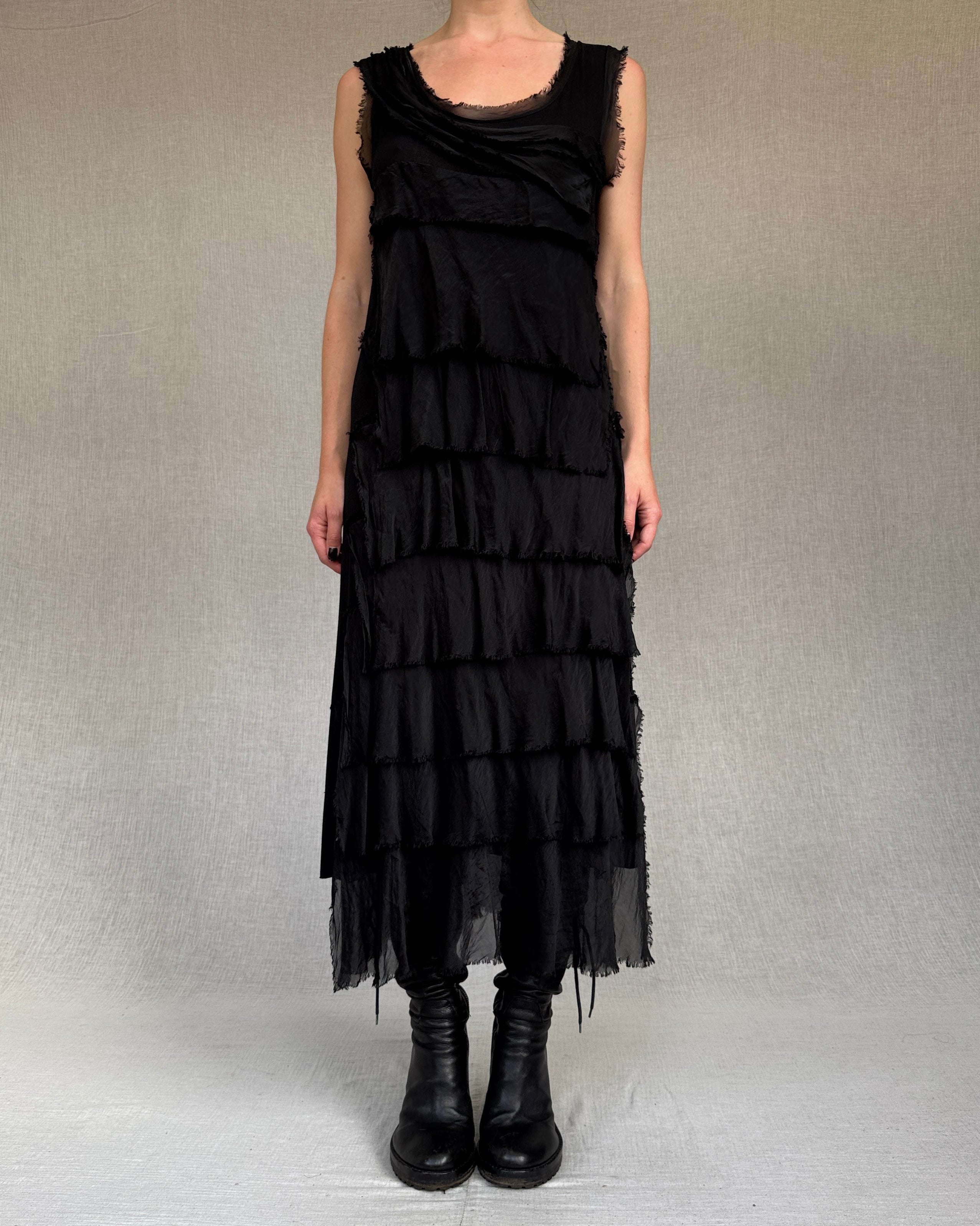 Distressed silk ruffled dress