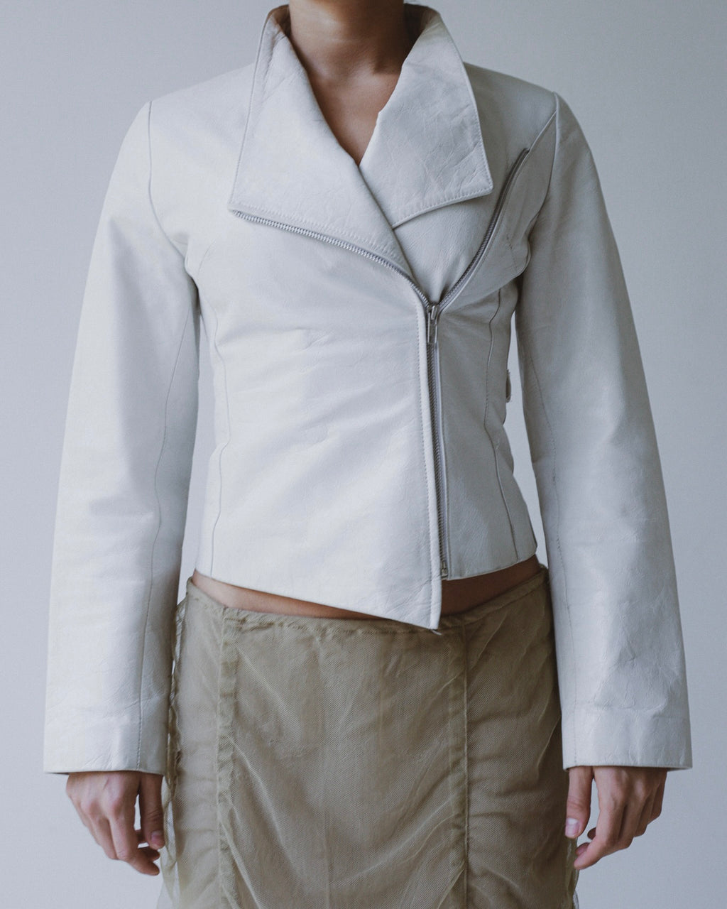 Asymmetric leather jacket