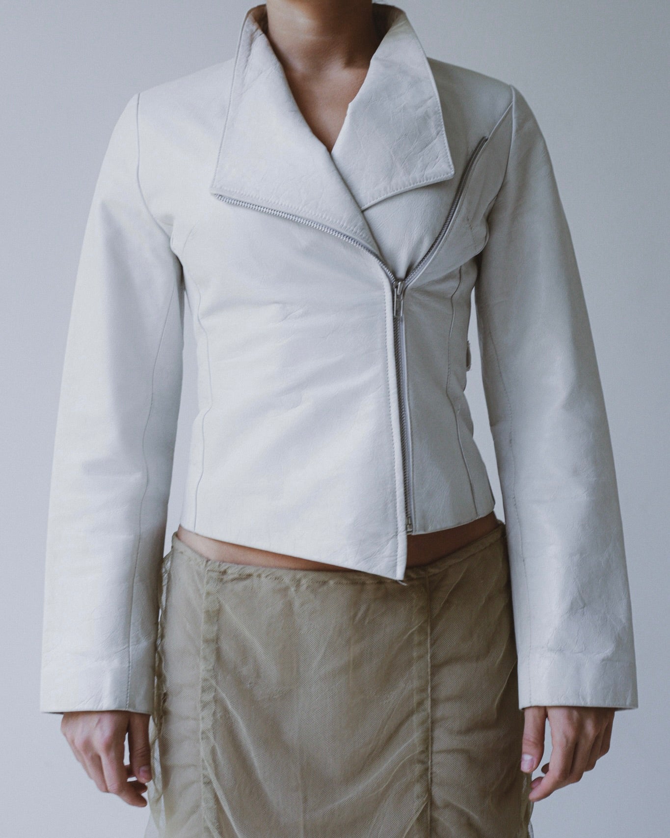Asymmetric leather jacket