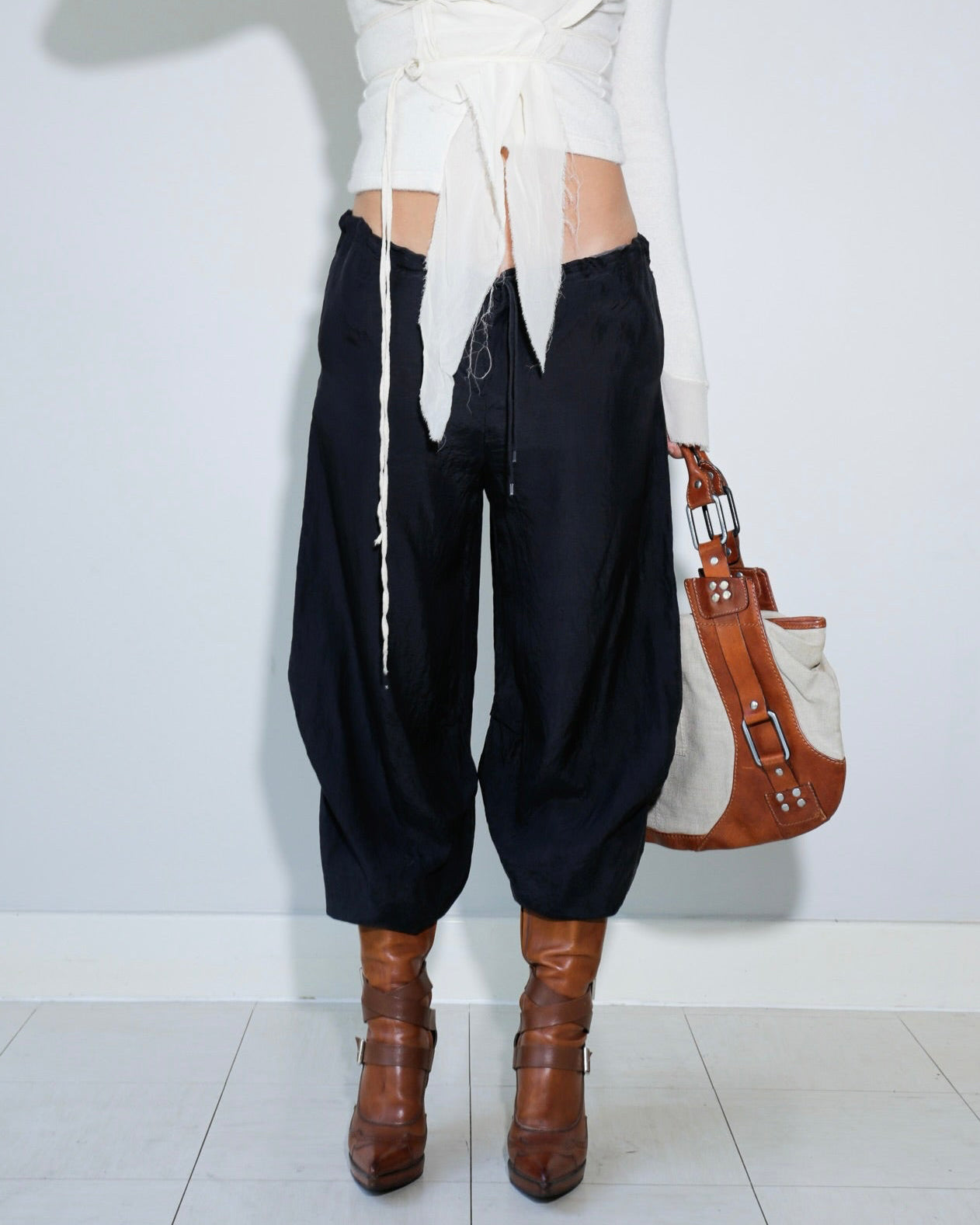 Hussein Chalayan silk cropped trousers