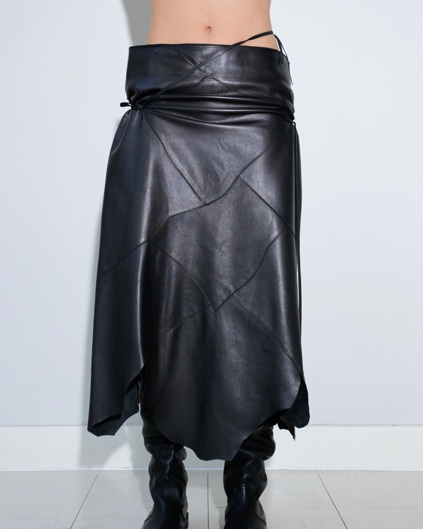Patchwork leather skirt
