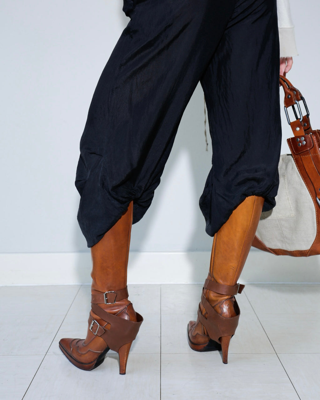 Hussein Chalayan silk cropped trousers