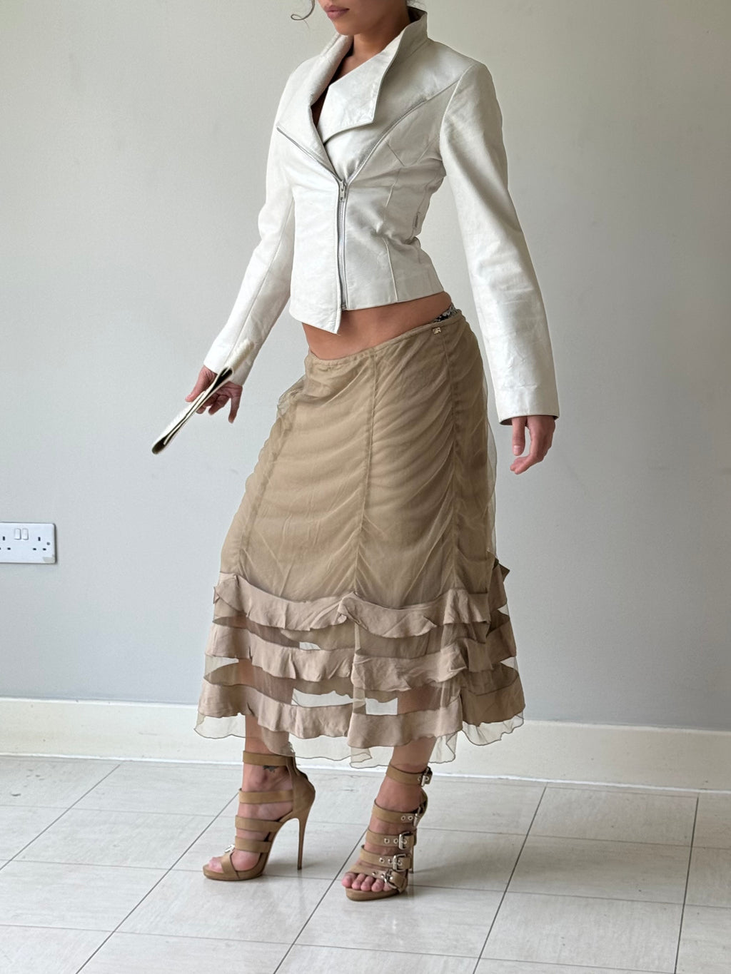 Asymmetric leather jacket