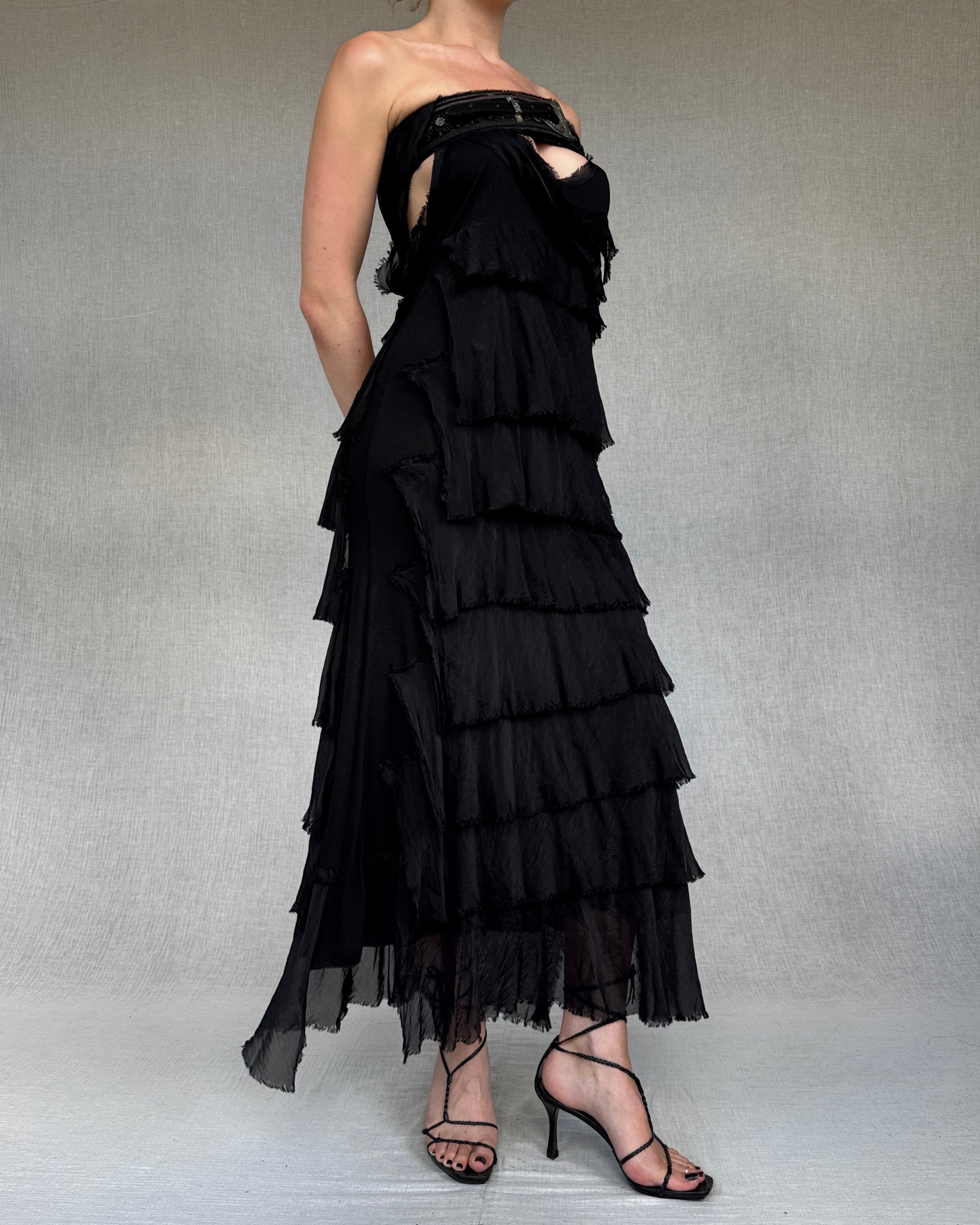 Distressed silk ruffled dress