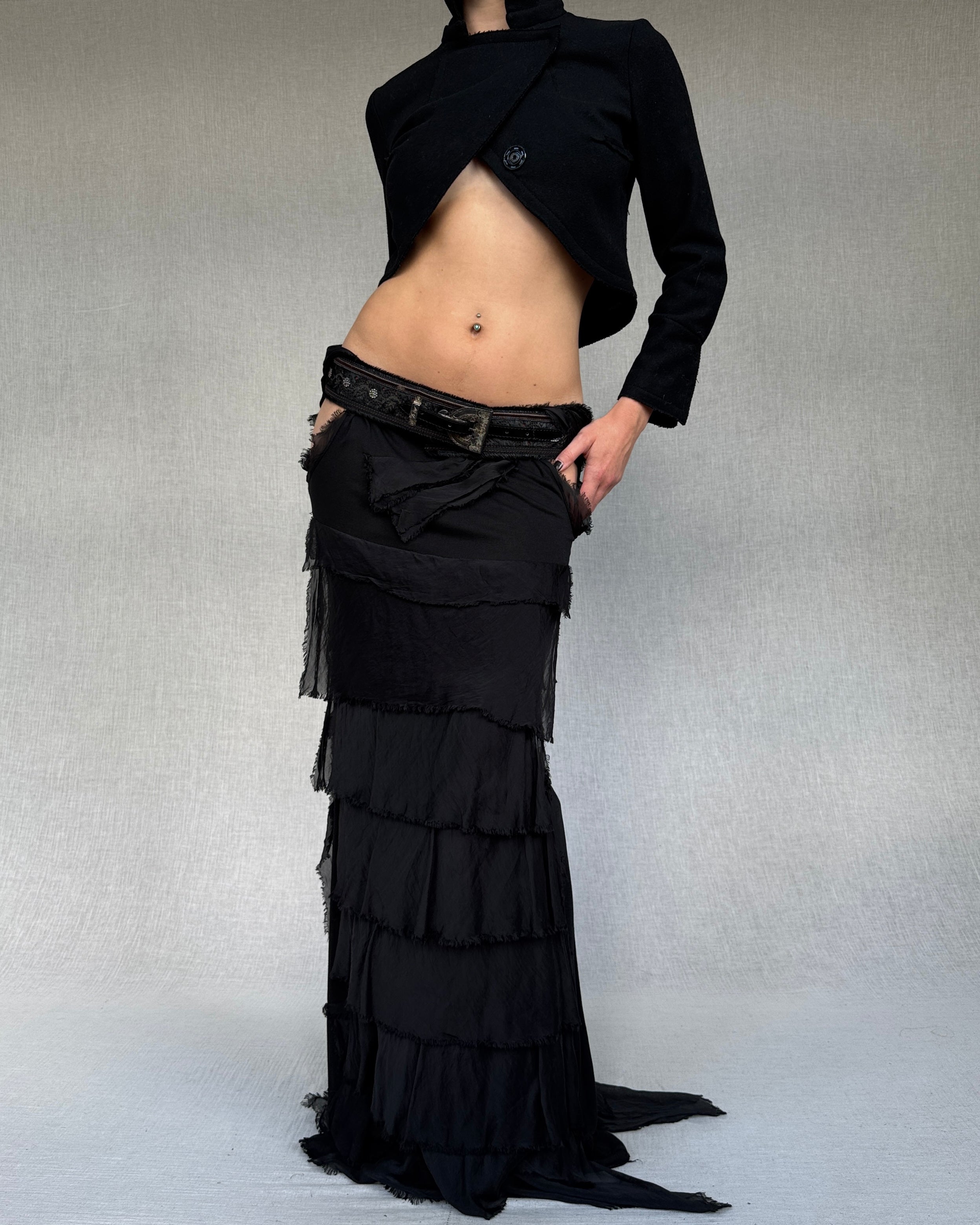 Distressed silk ruffled dress