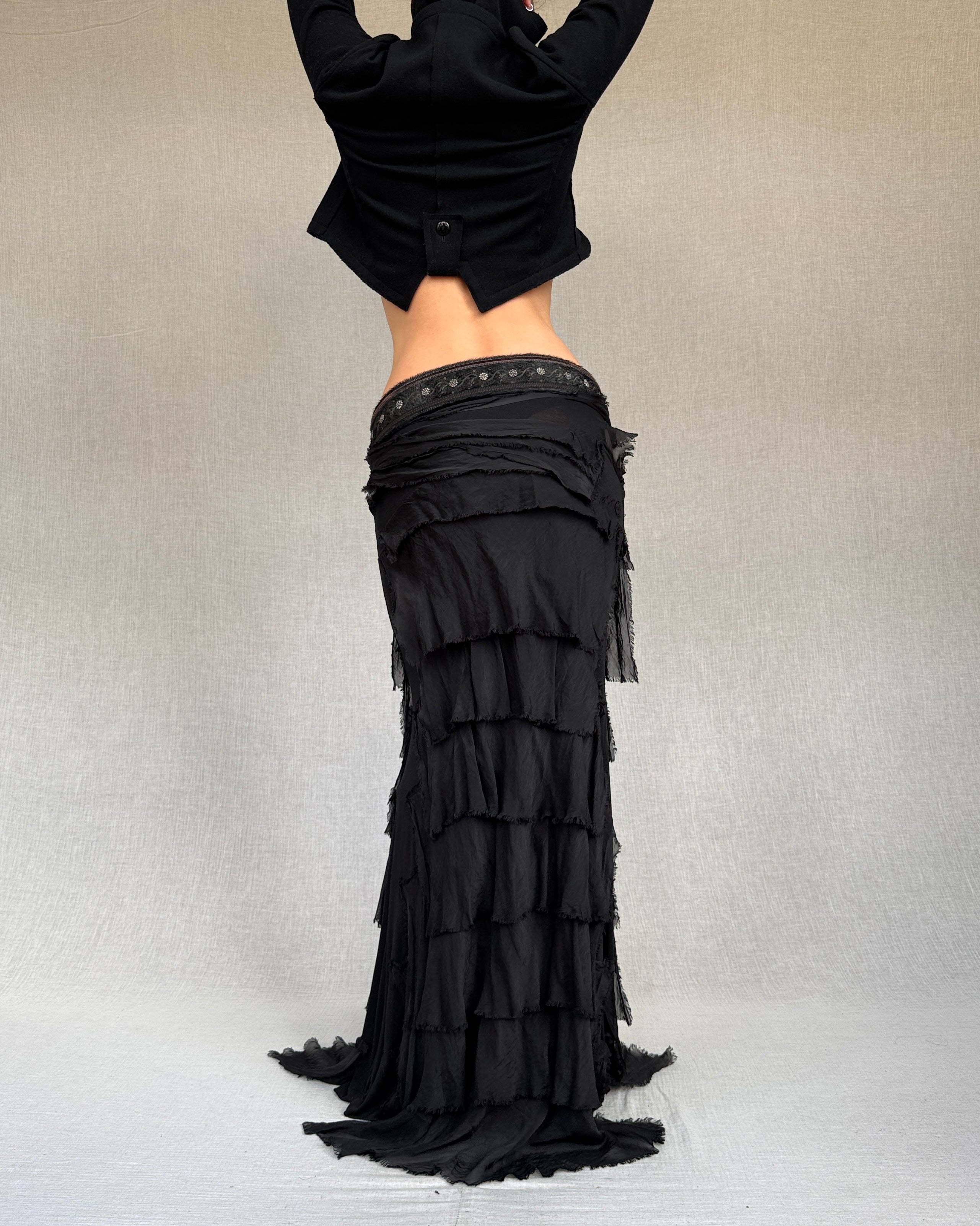 Distressed silk ruffled dress