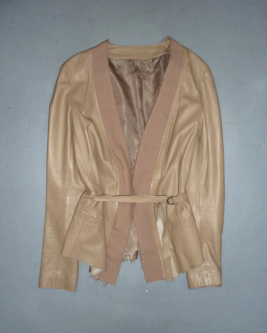 Leather jacket with cinch belt