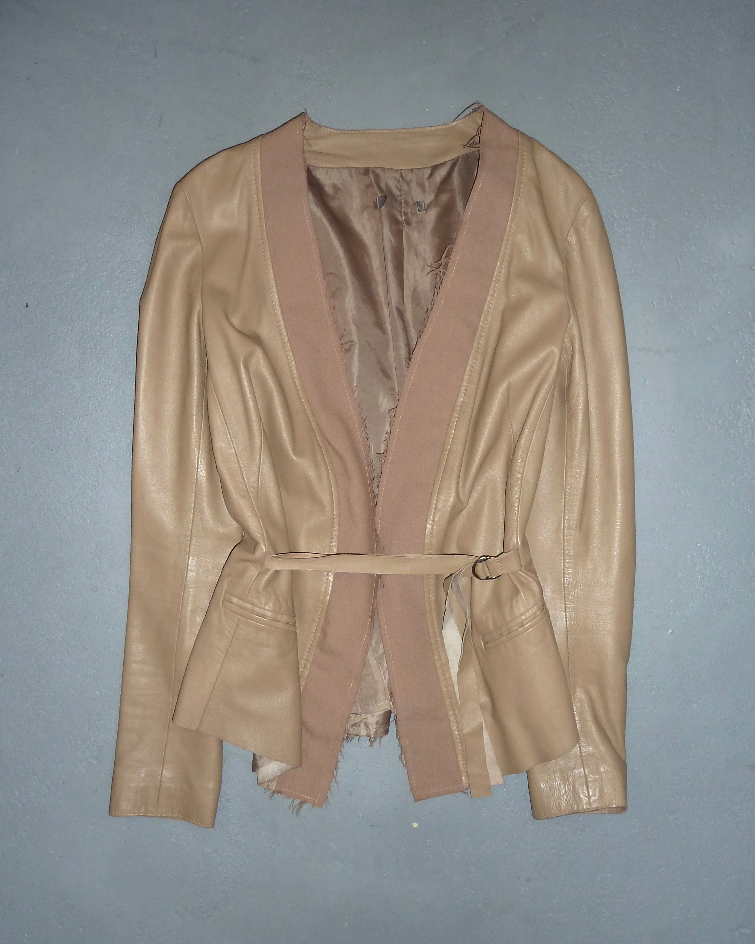 Leather jacket with cinch belt