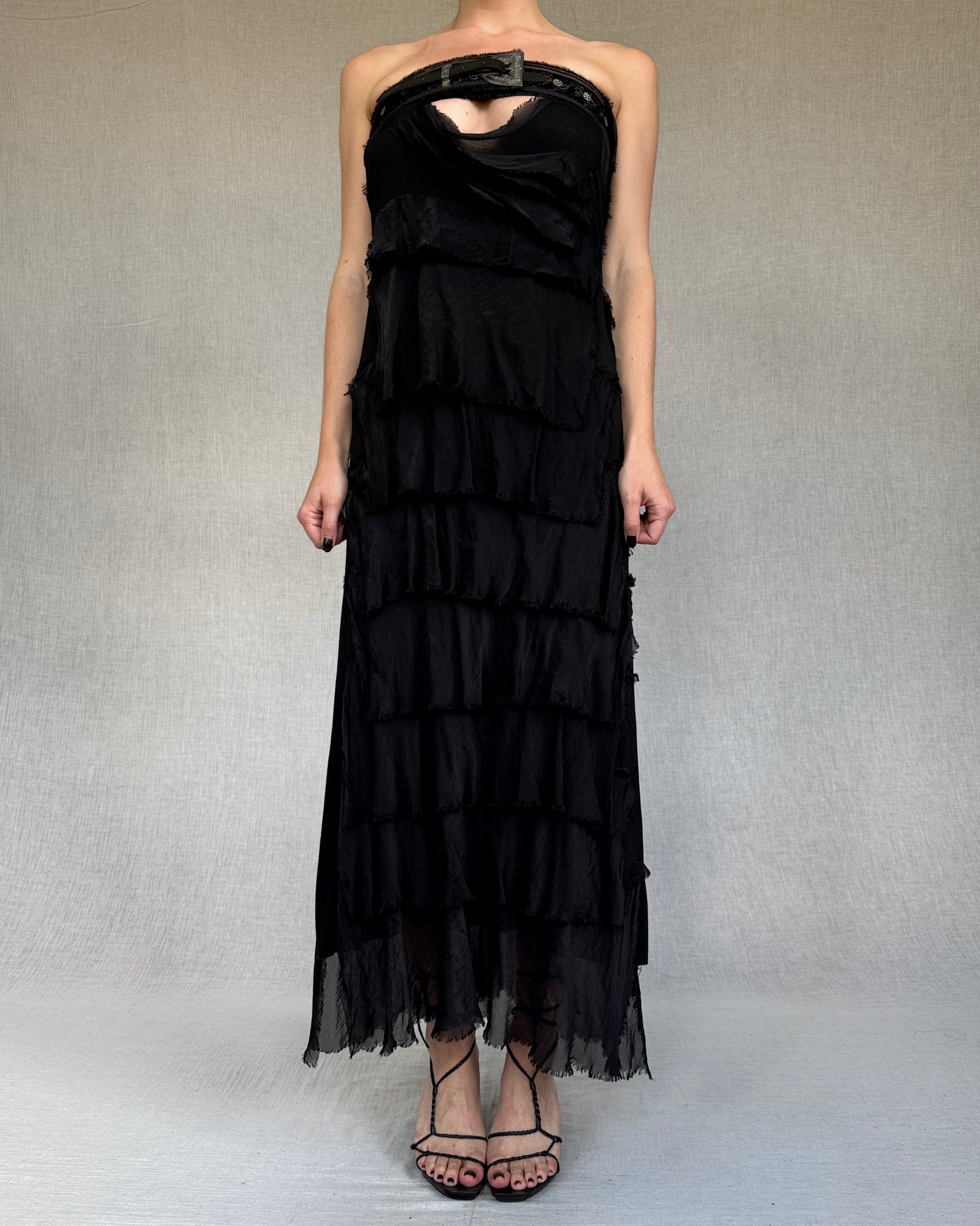 Distressed silk ruffled dress