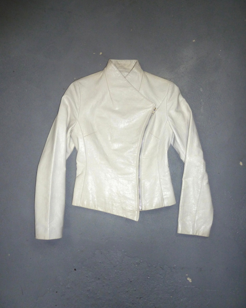Asymmetric leather jacket