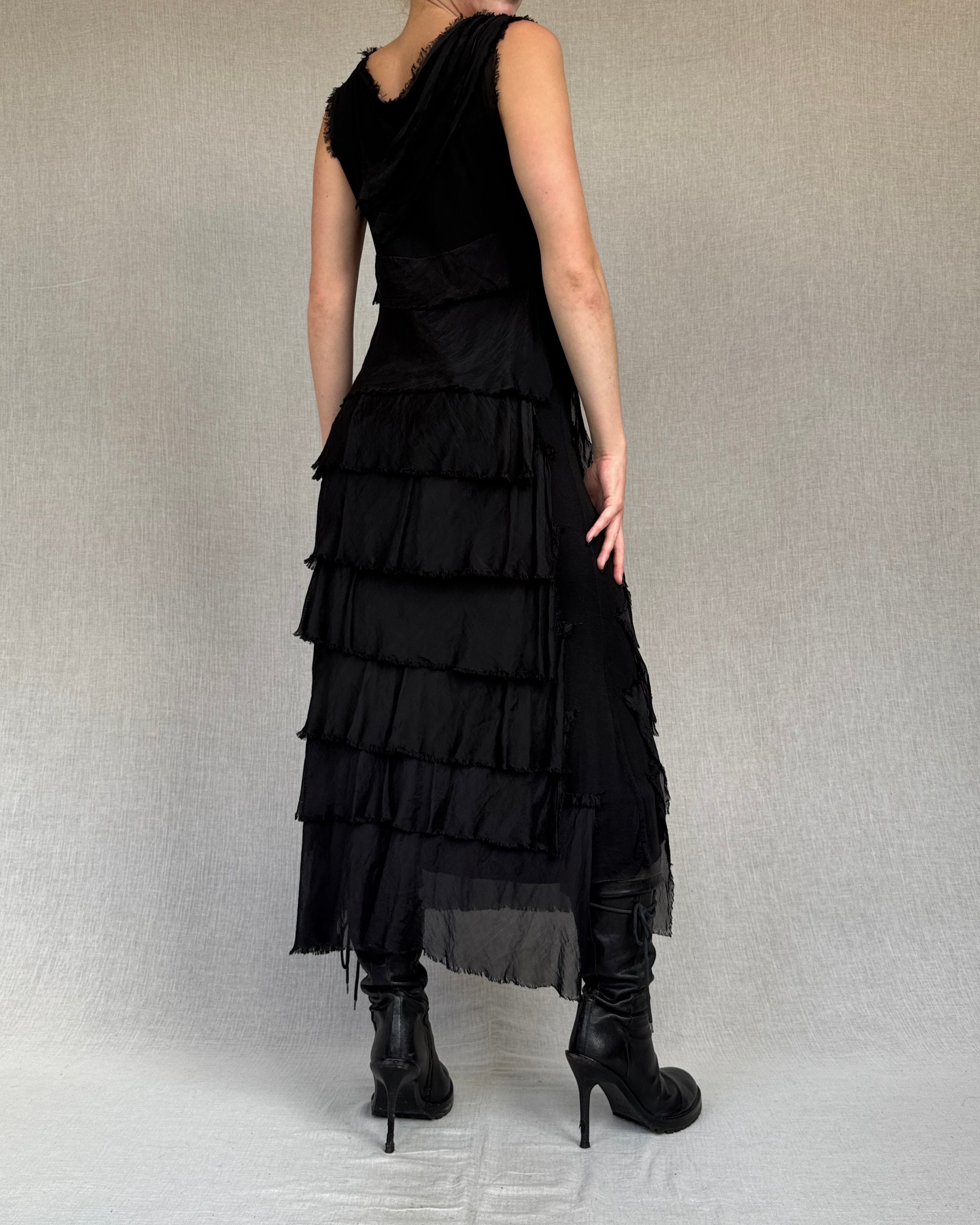 Distressed silk ruffled dress