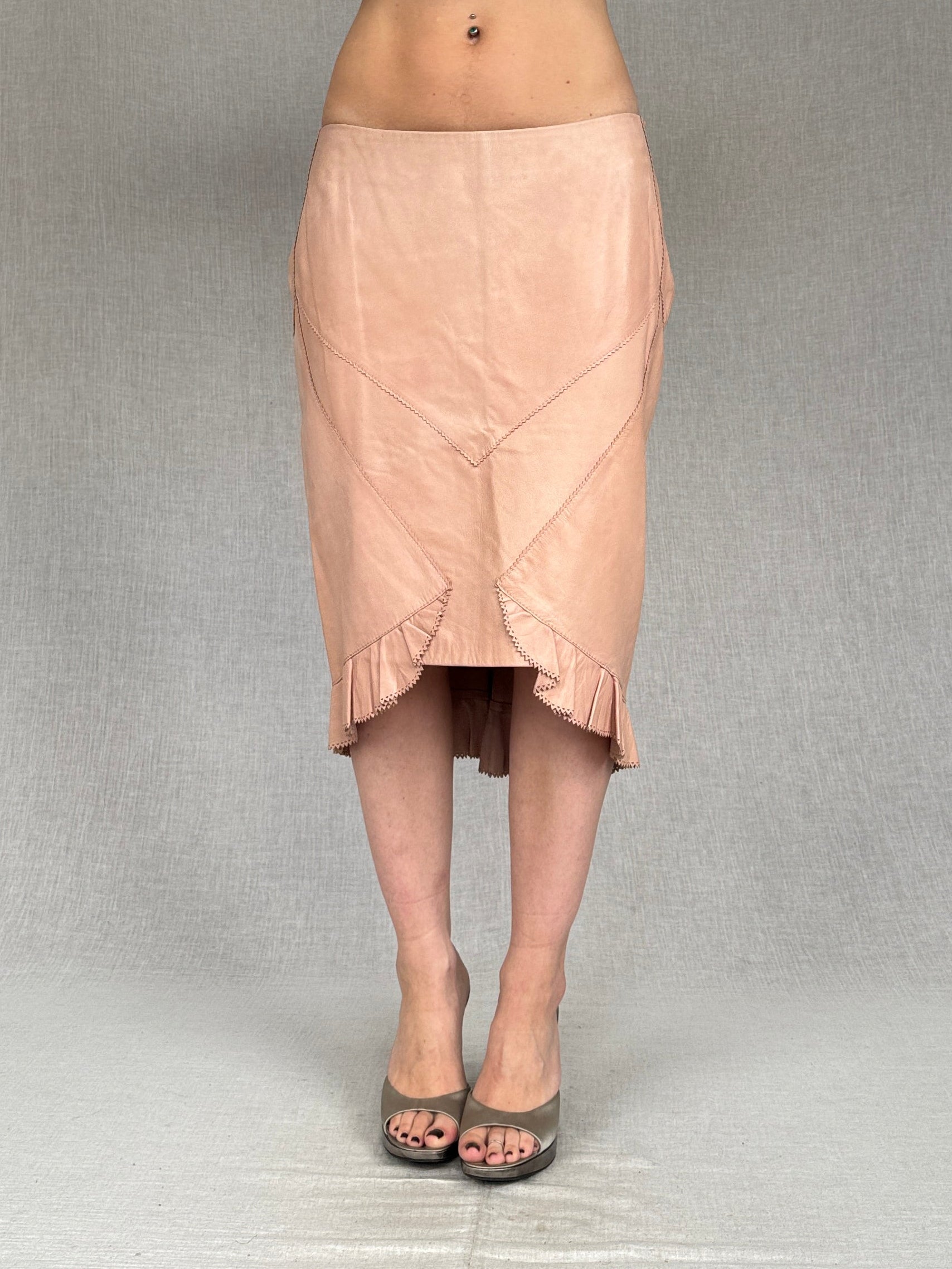Roberto Cavalli antique pink leather skirt