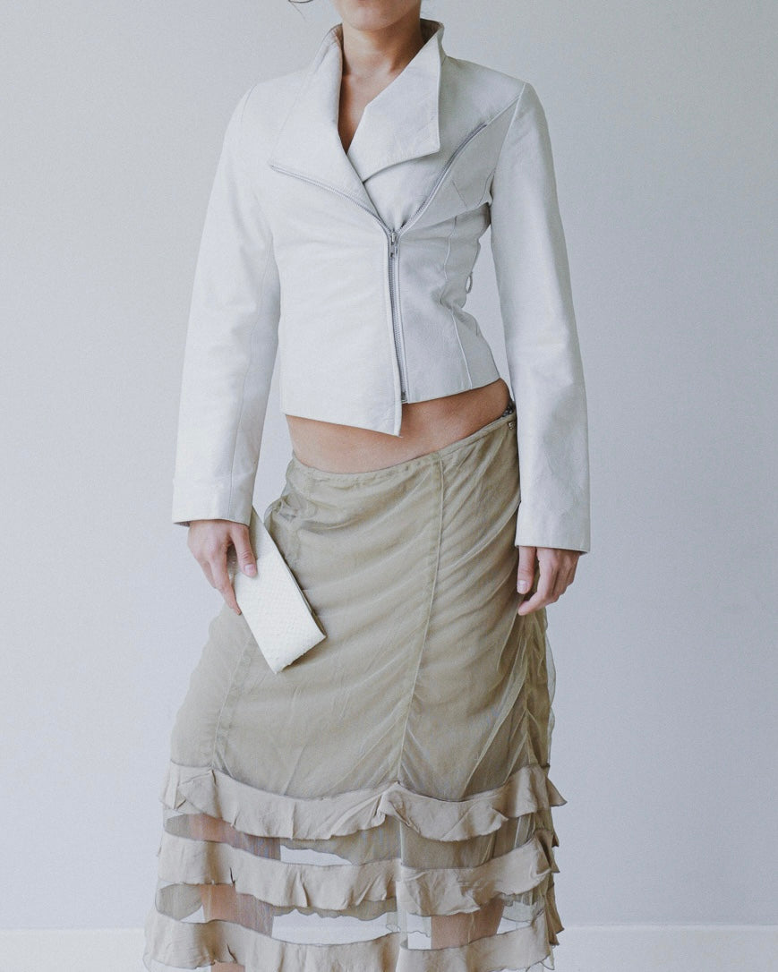 Asymmetric leather jacket
