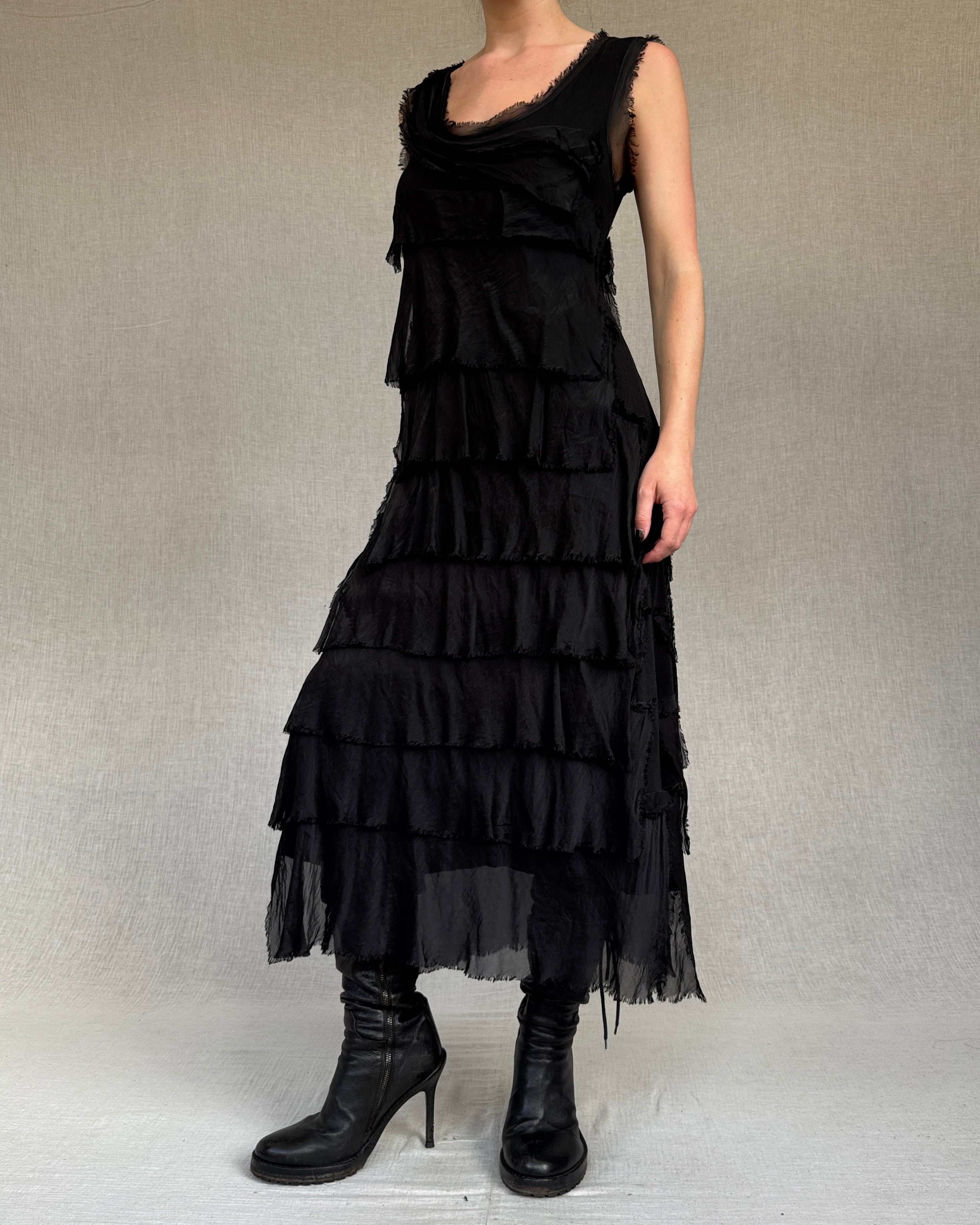 Distressed silk ruffled dress
