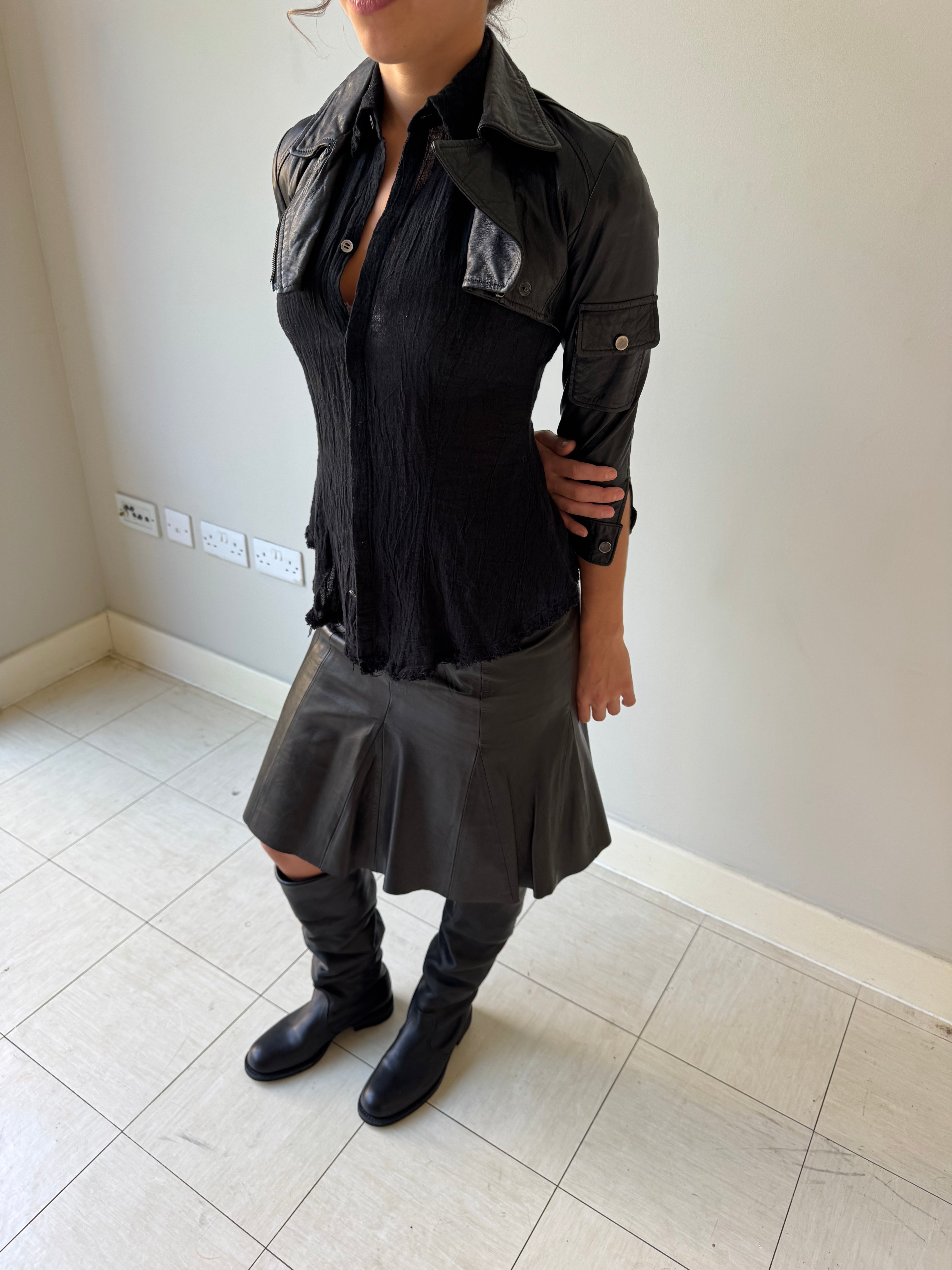 Leather micro jacket