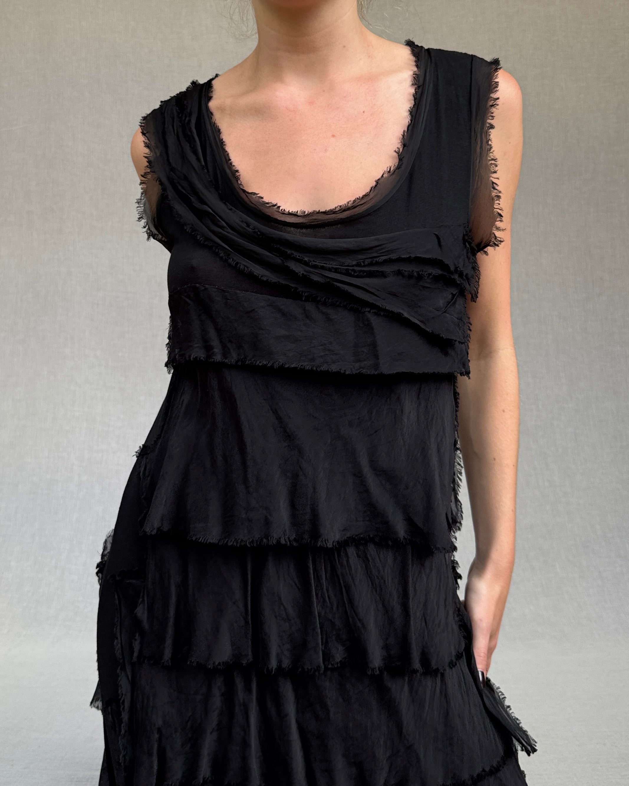 Distressed silk ruffled dress